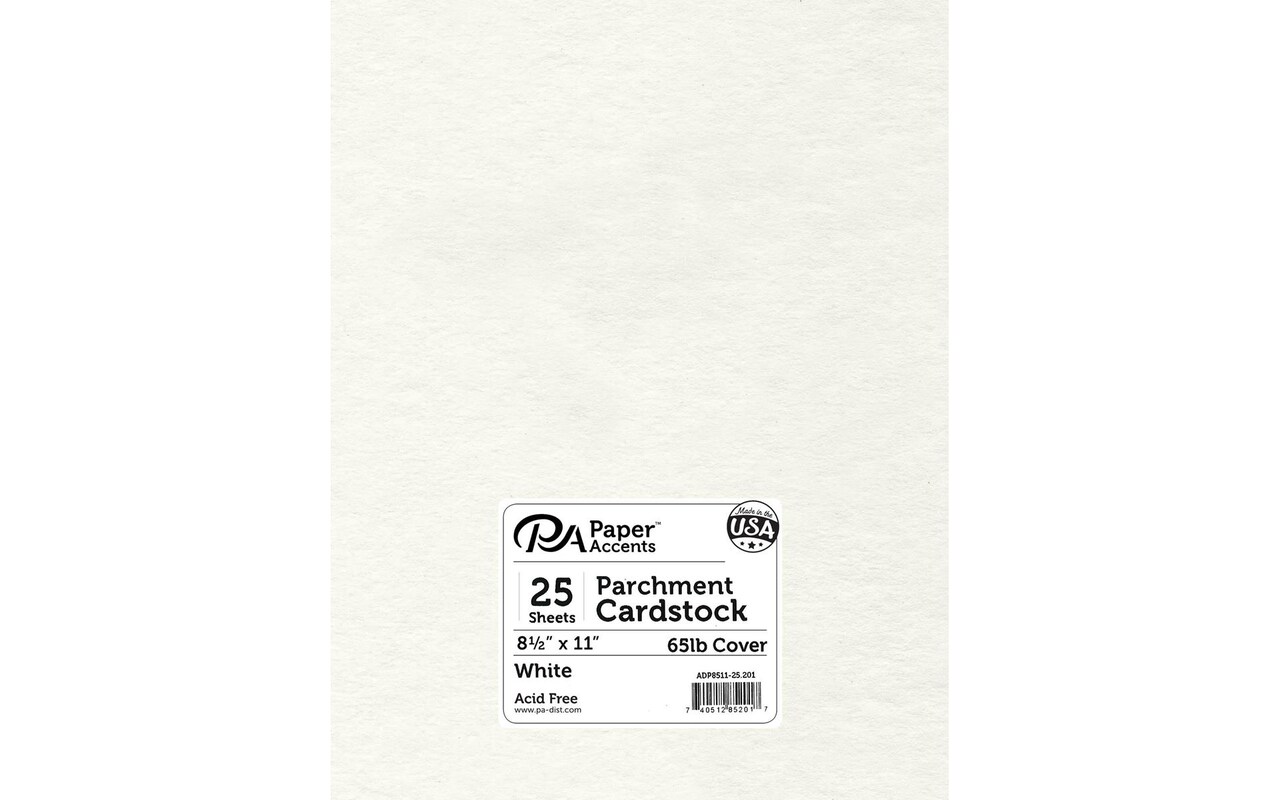 PA Paper Accents Parchment Cardstock 8.5" x 11" White, 65lb colored cardstock paper for card making, scrapbooking, printing, quilling and crafts, 25 piece pack